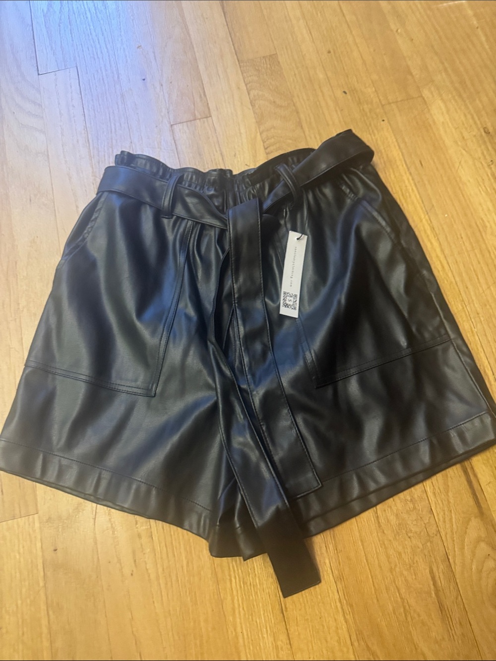 Sanctuary Black Faux Leather High-Waist Paperbag Shorts